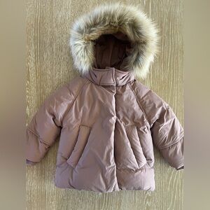 Zara Kids' Pink Puffer Coat with Faux Fur Water Repellent 12-18 Months
